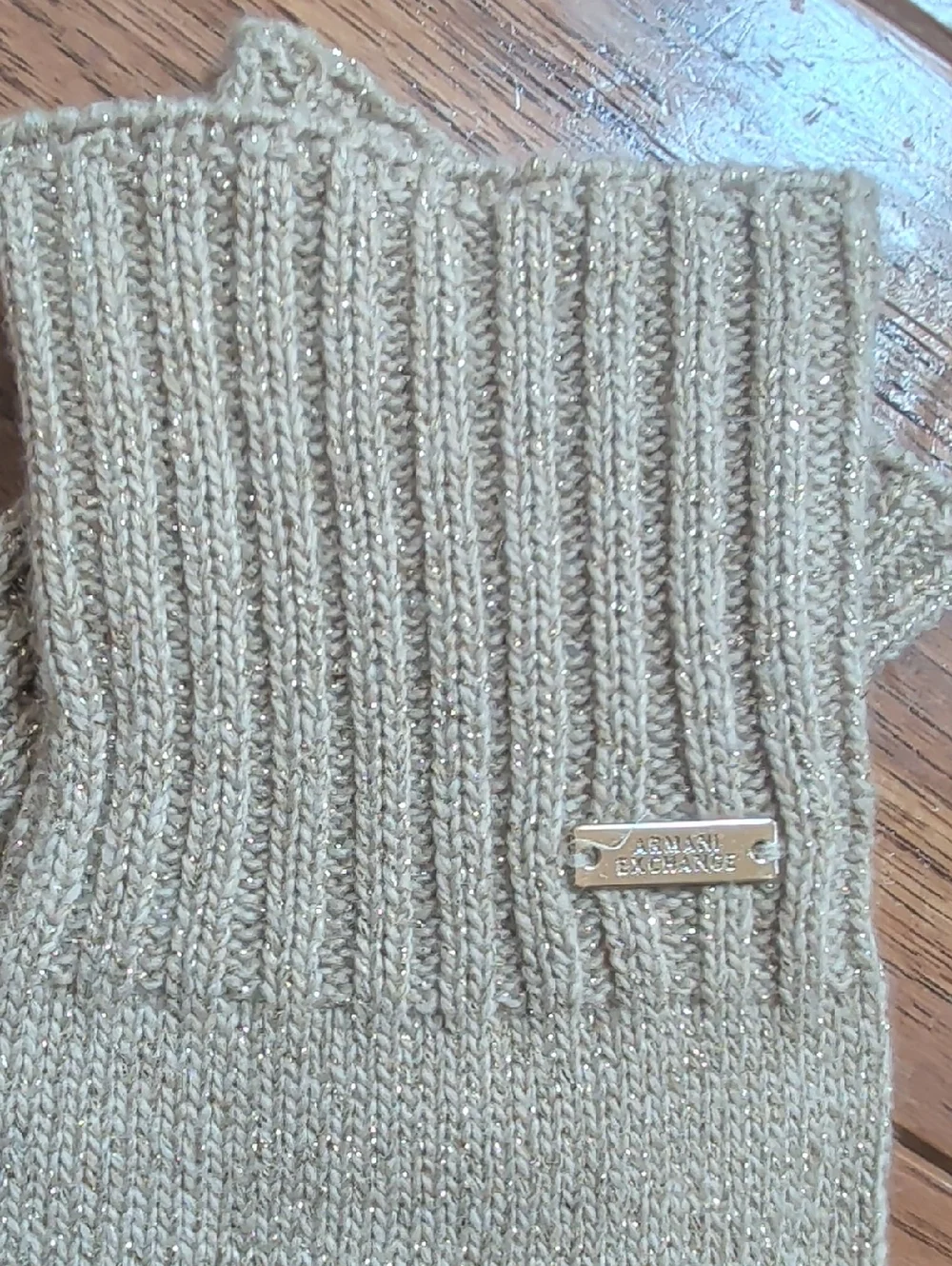 Armani Exchange Metallic Gold Shimmer Beige Knit Gloves